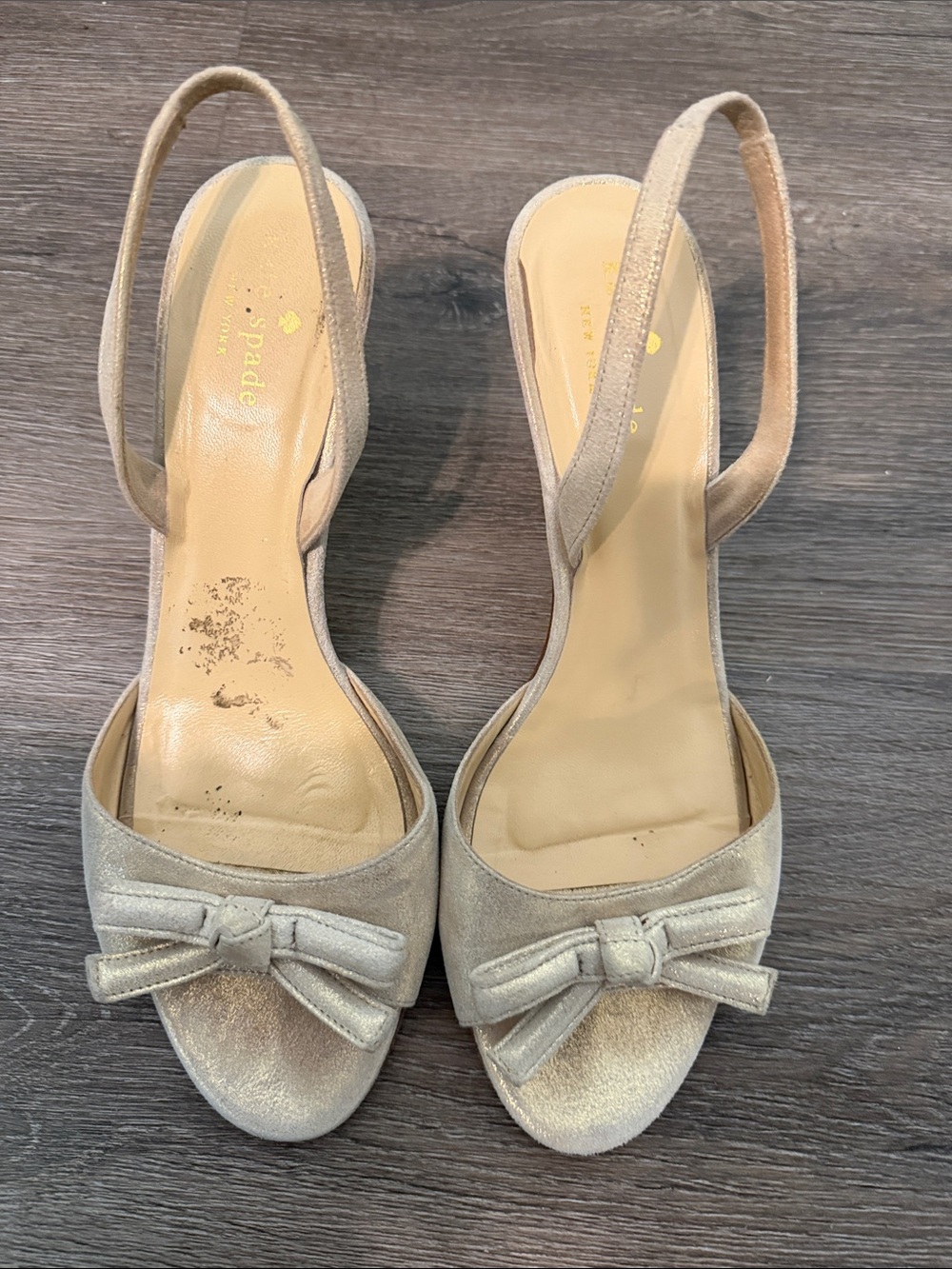 kate spade Metallic Bow Slingback Sandals in Champagne